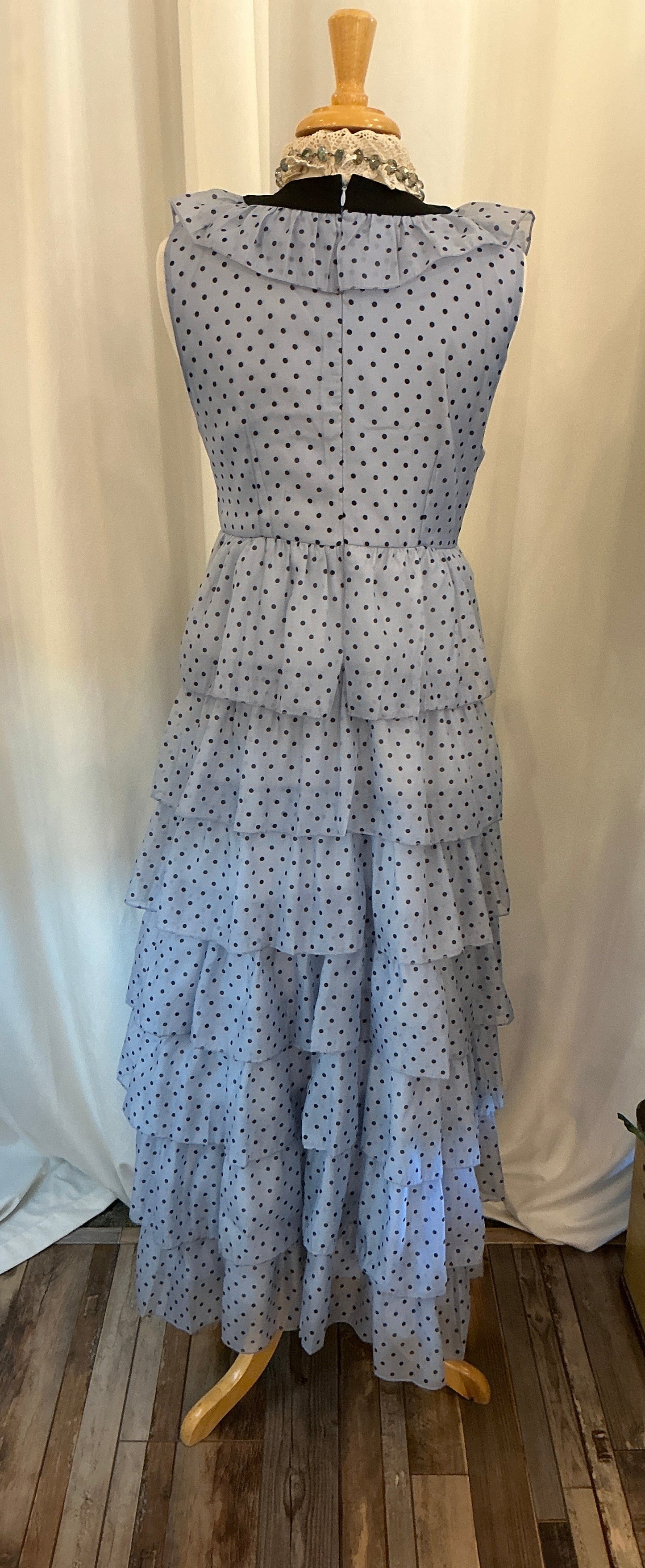Soft blue with black polka dot long layered dress