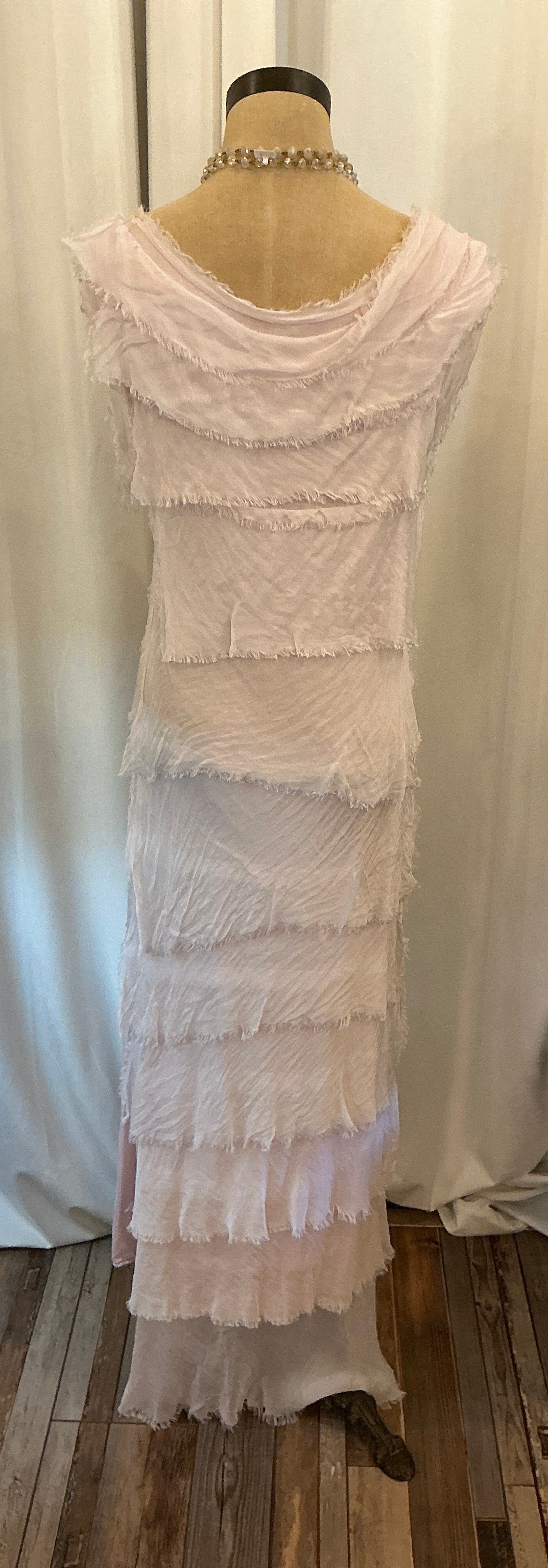 2- Piece Silky, Layered Tank Dress, With Jacket Overlay (Baby Pink) One Size