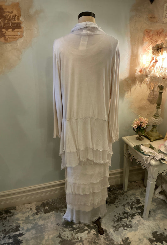 2-Piece Silky, Layered Tank Dress, With Jacket Overlay (Cream) One Size