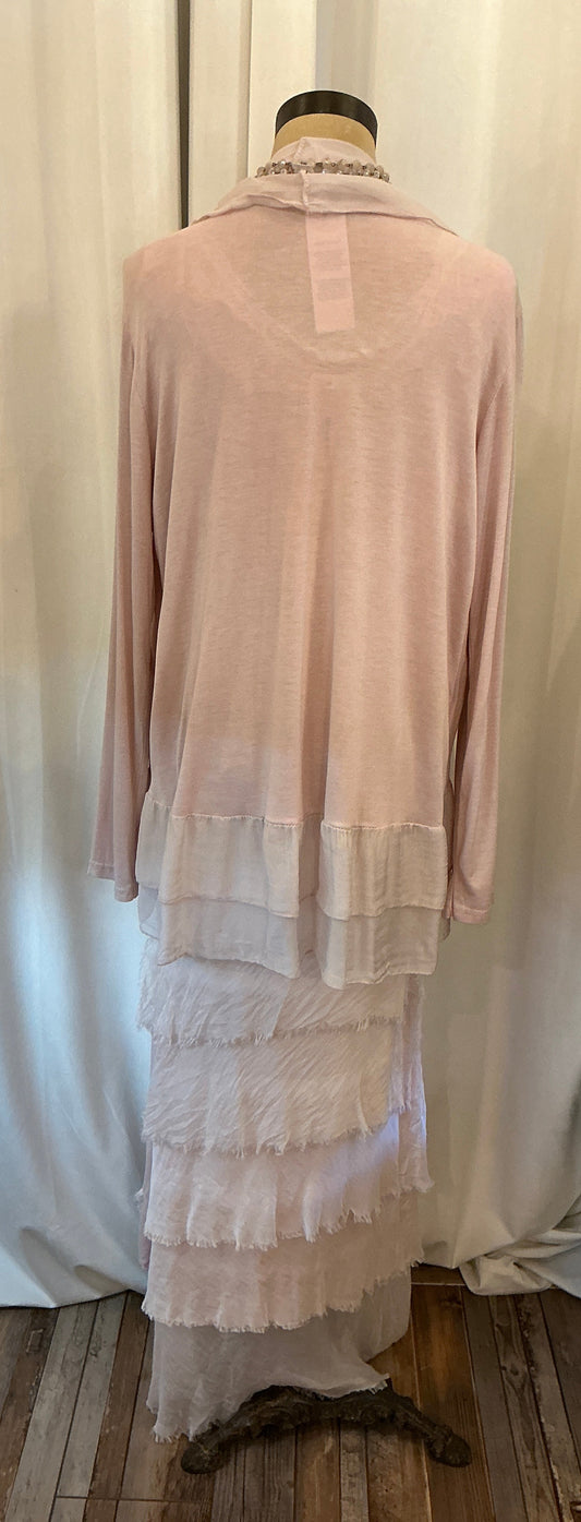 2- Piece Silky, Layered Tank Dress, With Jacket Overlay (Baby Pink) One Size