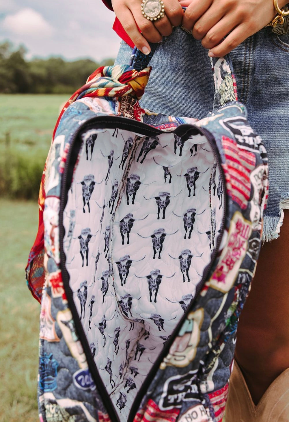 Quilted Zippered Patchwork Duffle Bag