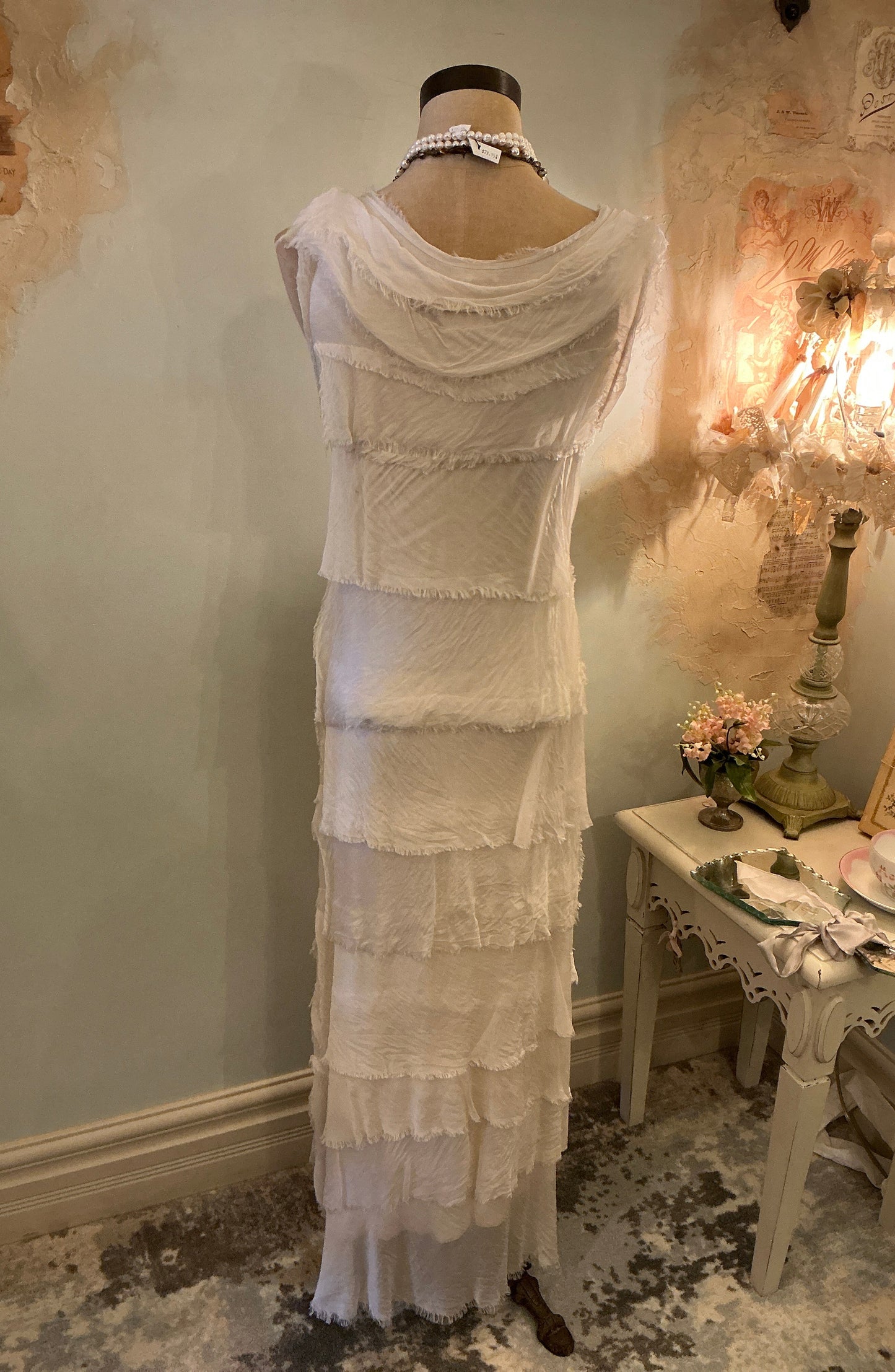 2-Piece Silky, Layered Tank Dress, With Jacket Overlay (Cream) One Size
