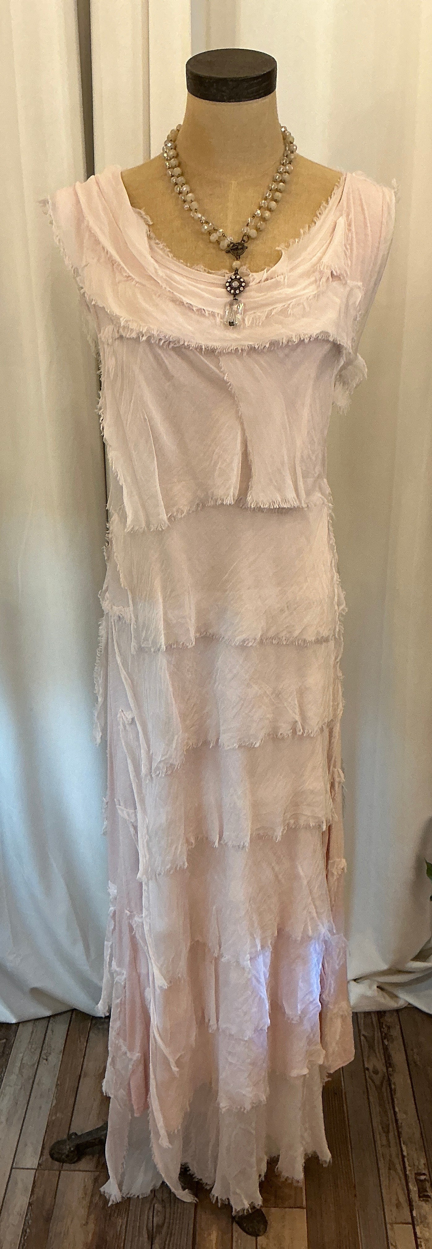 2- Piece Silky, Layered Tank Dress, With Jacket Overlay (Baby Pink) One Size