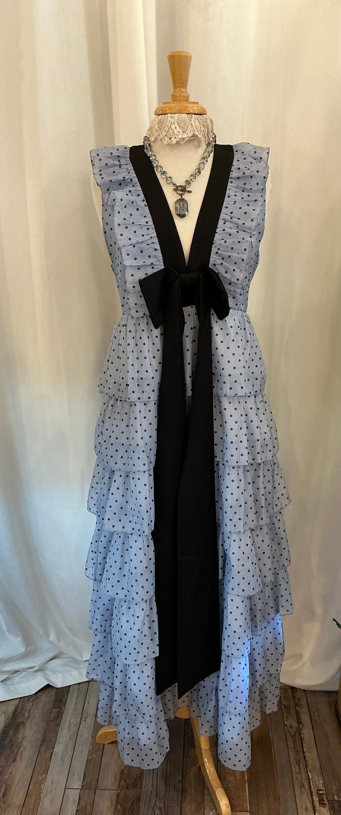 Soft blue with black polka dot long layered dress