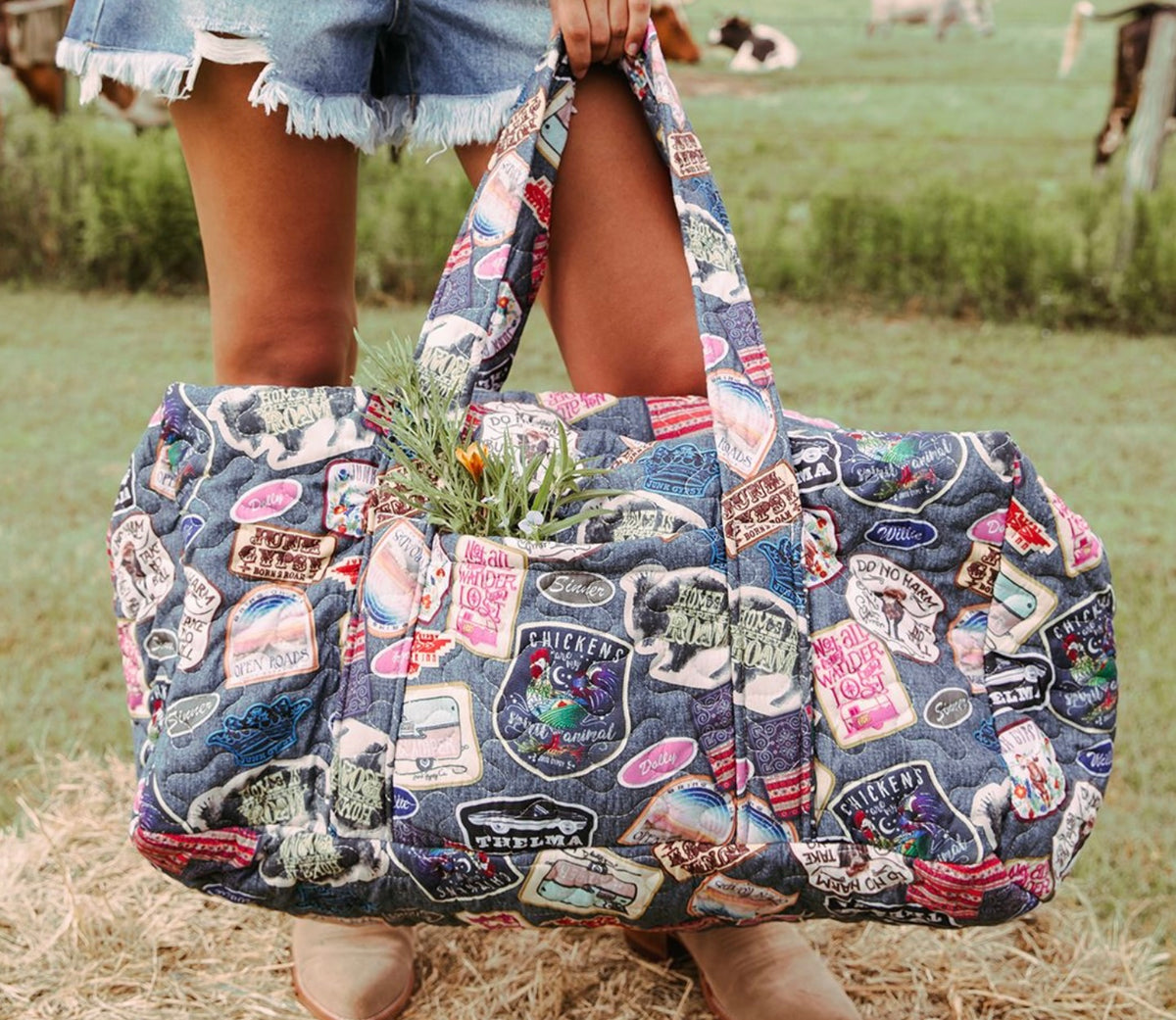 Quilted Zippered Patchwork Duffle Bag