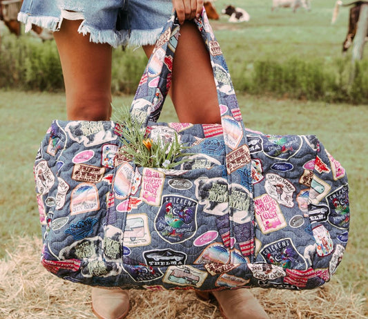 Quilted Zippered Patchwork Duffle Bag