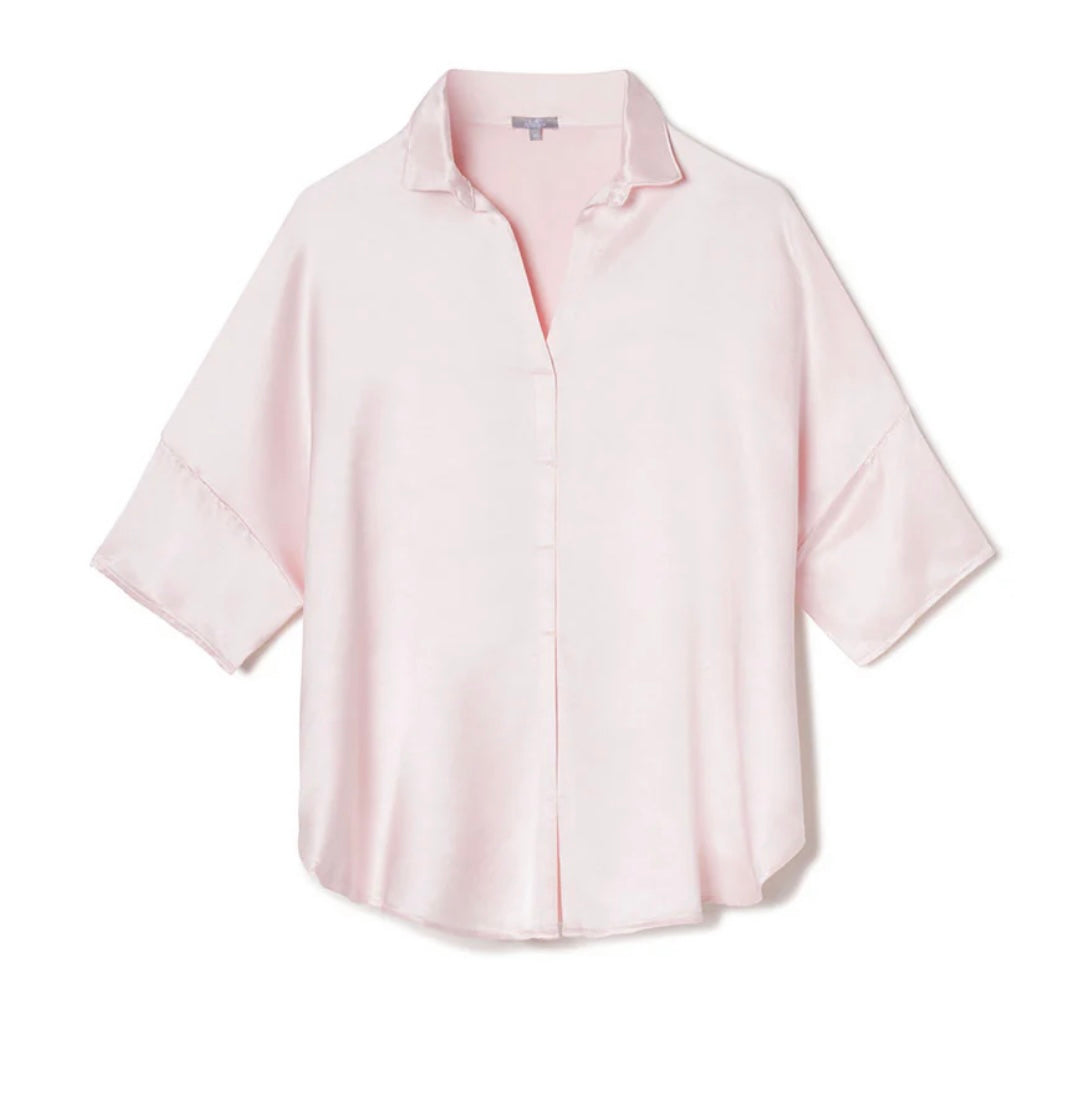 Pink Satin Collared Cap Sleeve