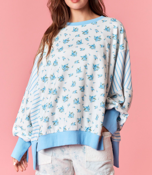 Blue Flower Long Sleeve Shirt