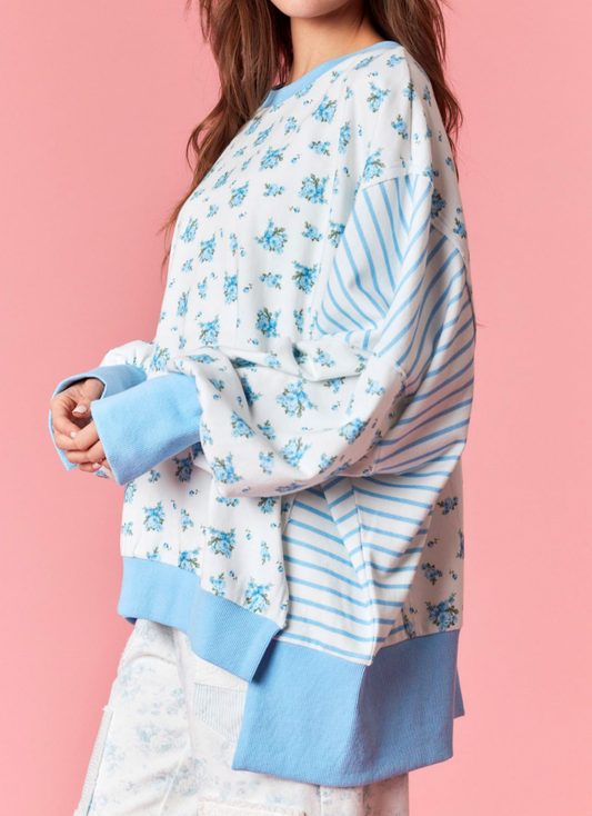 Blue Flower Long Sleeve Shirt