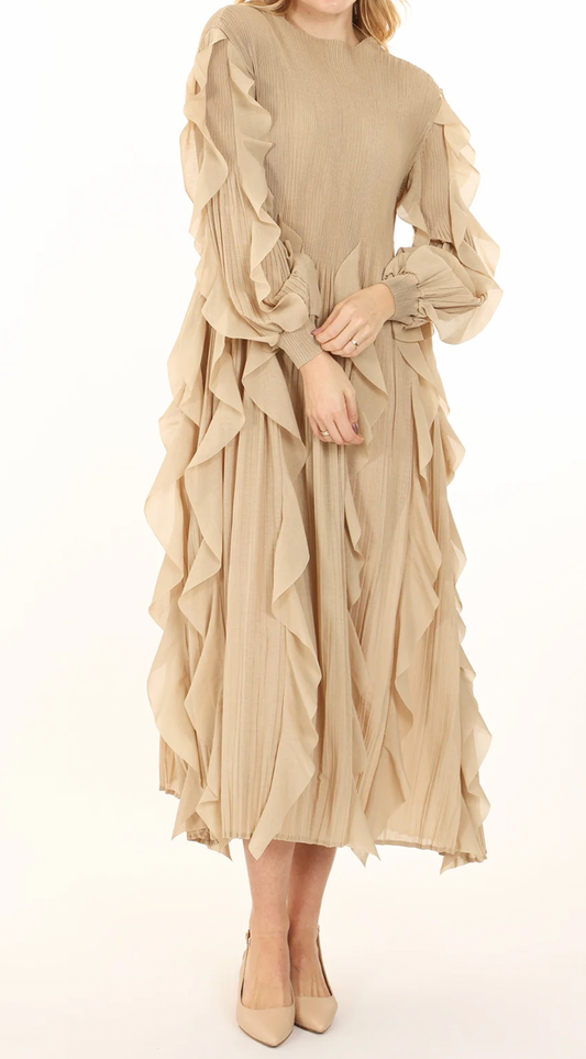 Ruffled Detailed Pleats Maxi Dress