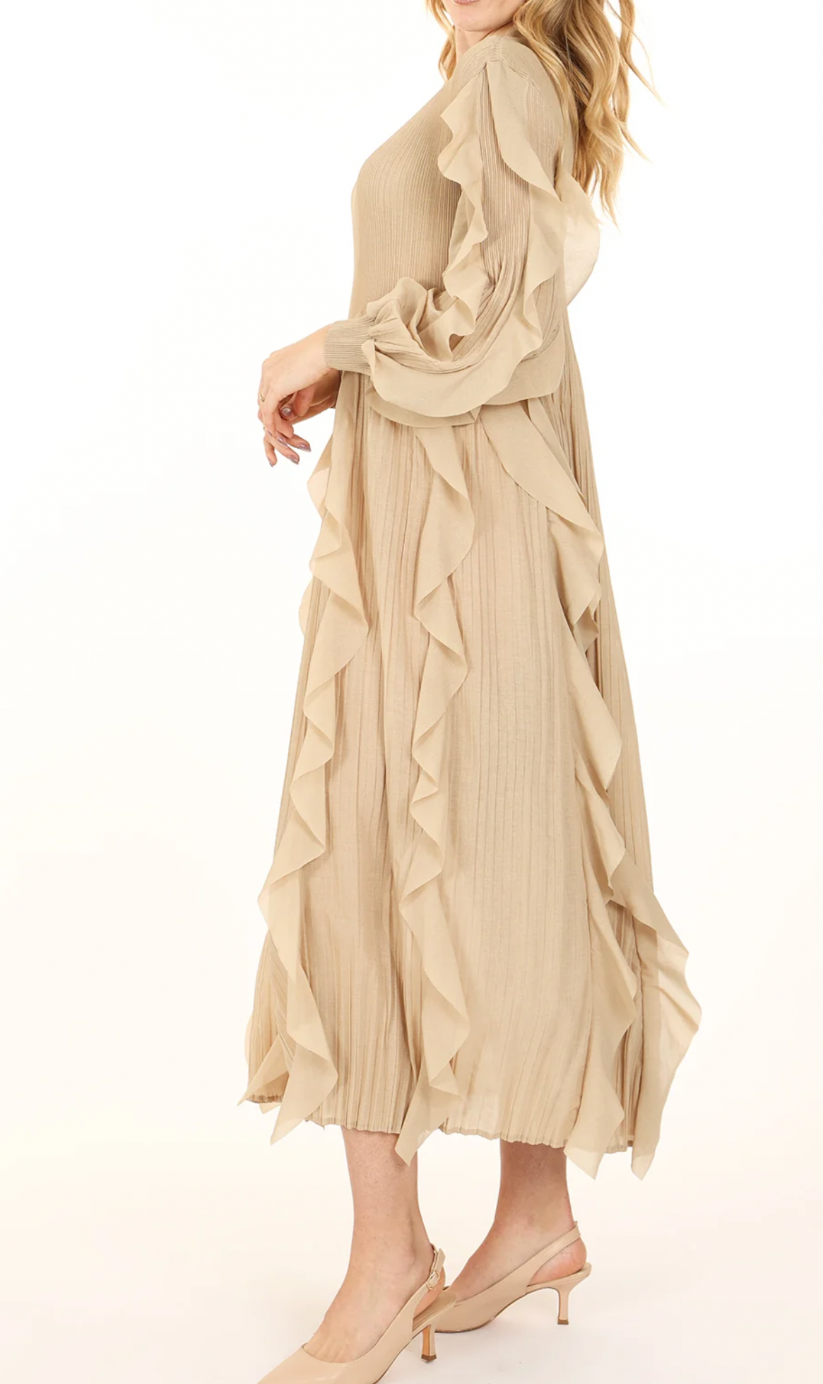 Ruffled Detailed Pleats Maxi Dress